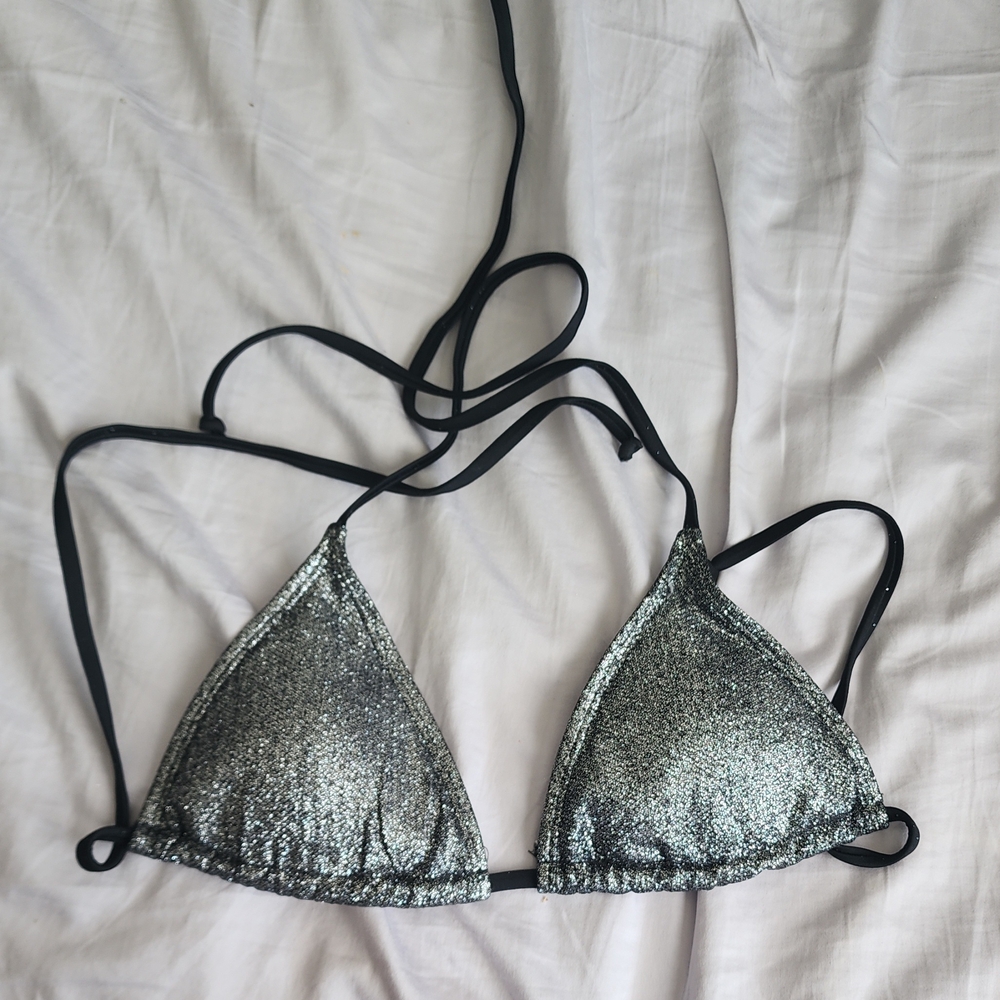 Shimmering Silver Triangle Bikini Top